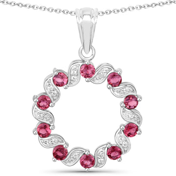 1.30 Carat Genuine Pink Tourmaline and White Topaz .925 Sterling Silver Pendant